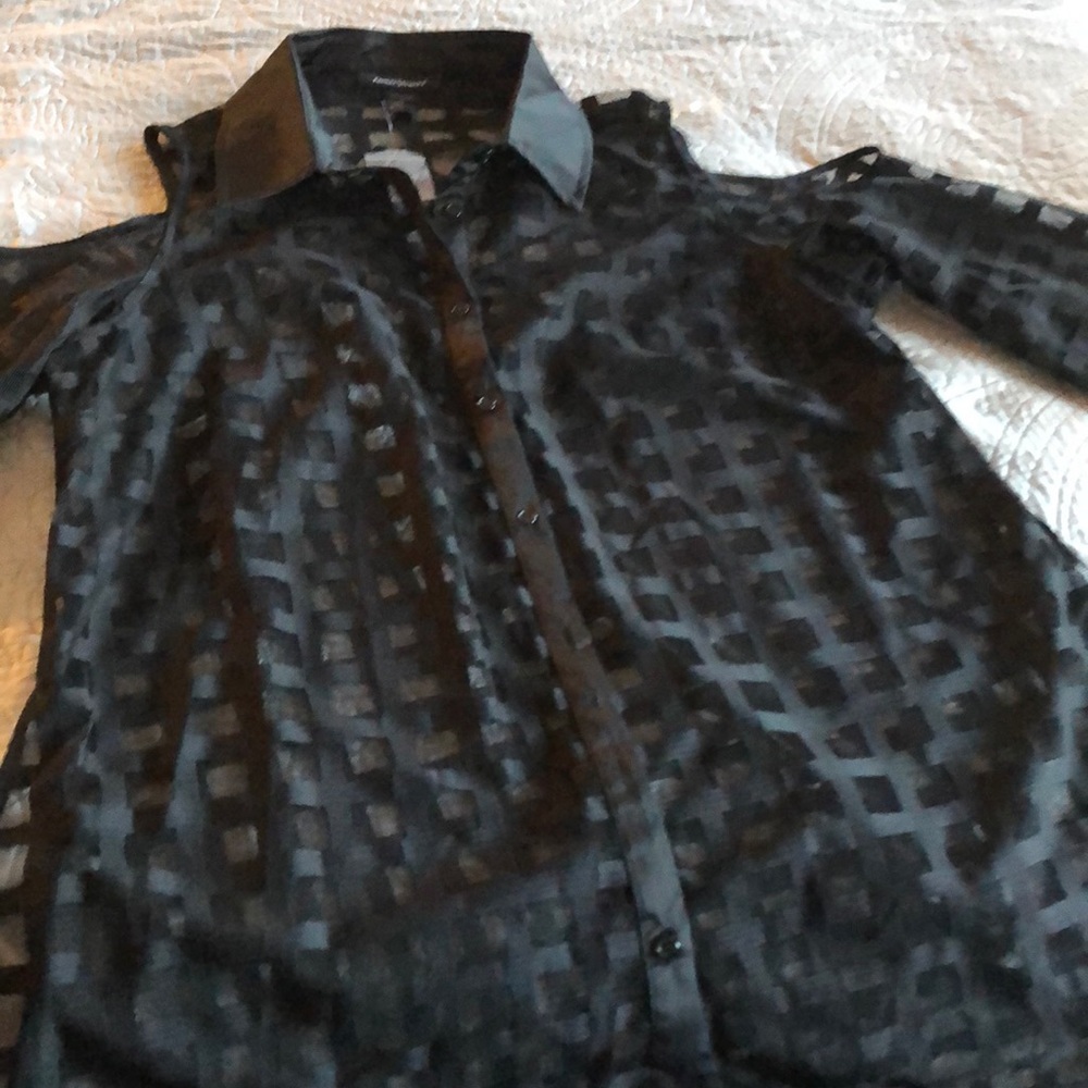 Black Sheer Dressy Smock Shirt